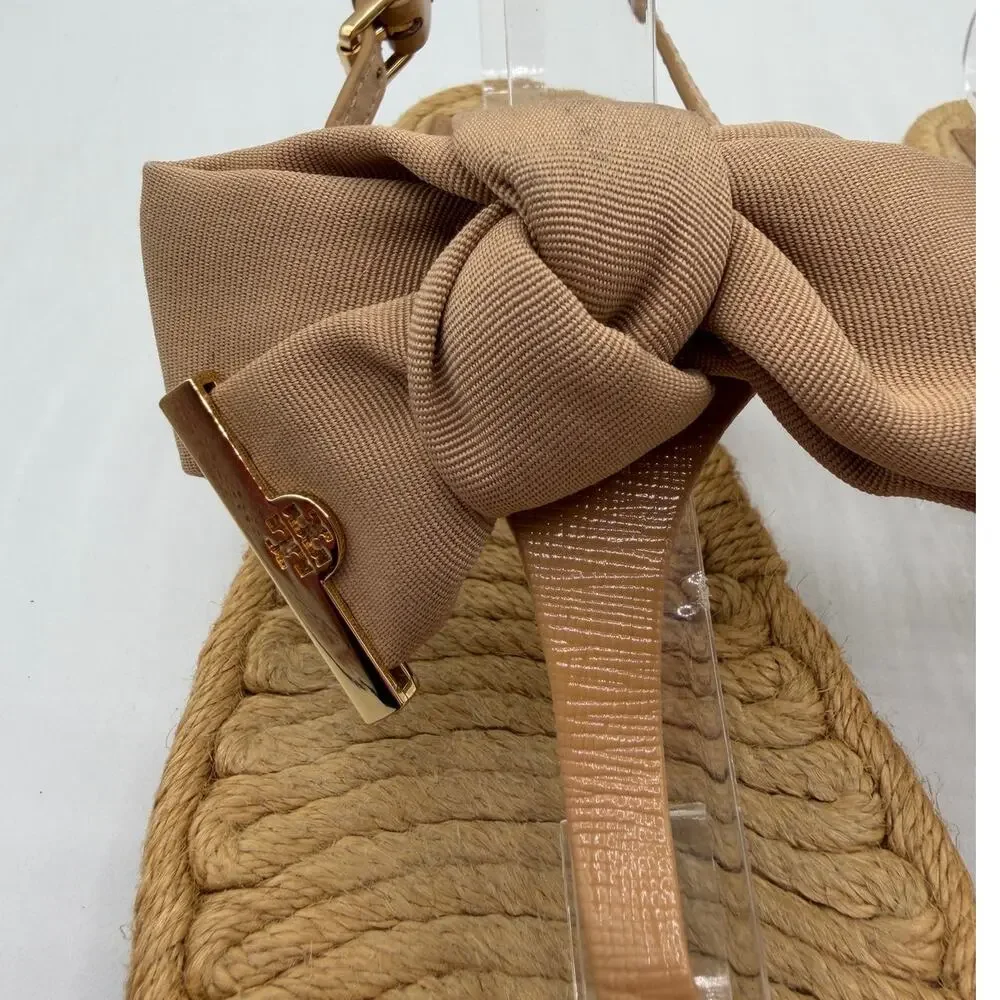 Tory Burch Miller Bow Espadrille Thong Sandals Beige Size 6 Coastal Chic Casual